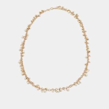 Pre Owned Dior Mise En Dior Faux Pearl Gold Tone Long Necklace