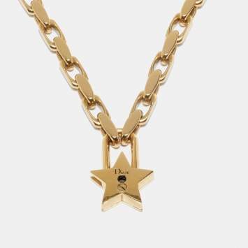 Pre Owned Dior Aged Gold Tone Luck Star Locket Necklace