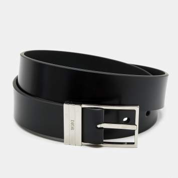 Pre Owned Dior Black Leather Buckle Belt 100 CM