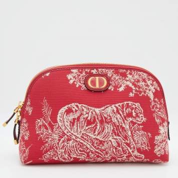Pre Owned Dior Red Toile de Jouy Reverse Jacquard Canvas 30 Montaigne Cosmetic Pouch
