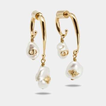 Pre Owned Dior Gold Tone Shiny-D Double Drop Earrings