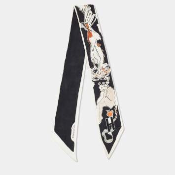 Pre Owned Dior Black ABCDior H 'Homme' Print Silk Mitzah Scarf