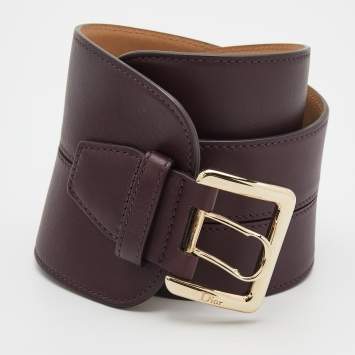 Pre Owned Dior Plum Leather Bar Wide Waist Belt S