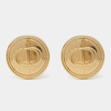Pre Owned Dior Gold Tone Petit CD Stud Earrings