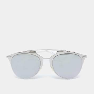 Pre Owned Dior Reflected Black/Silver White Silver Tone 85LDC Aviator Sunglasses