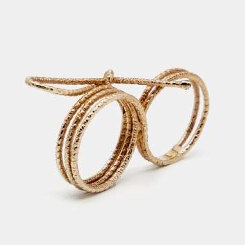 Pre Owned Dior Miss Dior Crystal Gold Tone Two-Finger Bow Cocktail Ring Size L