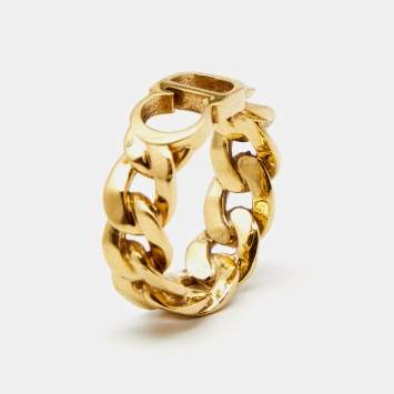Pre Owned Dior Danseuse Etoile Gold Tone Metal Chain Band Ring Size 53