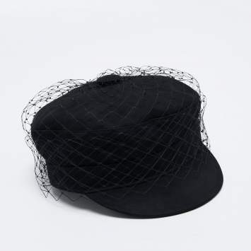 Pre Owned Dior Black Cotton Arty Mesh Veil Newsboy Cap 