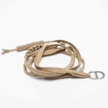 Pre Owned Dior Beige Jute Diornatural Slim Belt 