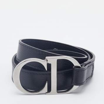 Pre Owned Dior Black Leather CD Logo Belt 80CM
