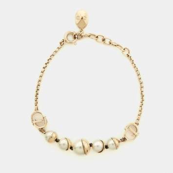 Pre Owned Dior Gold Tone Faux Pearl Mise en Dior Bracelet