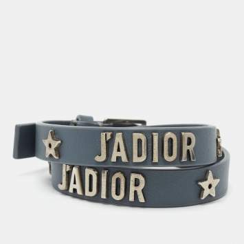Pre Owned Dior Grey Leather J'adior Double Wrap Bracelet