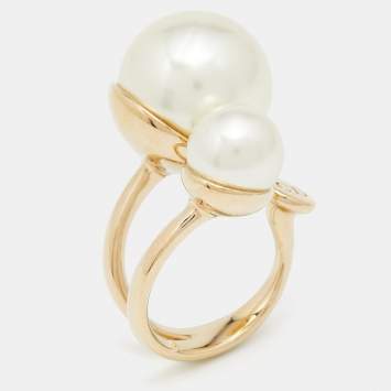 Pre Owned Dior Ultradior Faux Pearl Gold Tone Ring Size 52