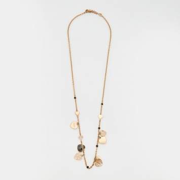 Pre Owned Dior Gold Tone Crystal Heart Charms Chain Necklace