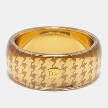 Pre Owned Dior Gold Tone Houndstooth Resin Bangle Bracelet