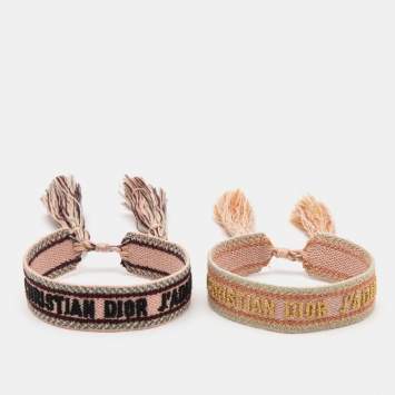 Pre Owned Dior Pink & Black J'adior Woven Friendship Bracelets Set of 2