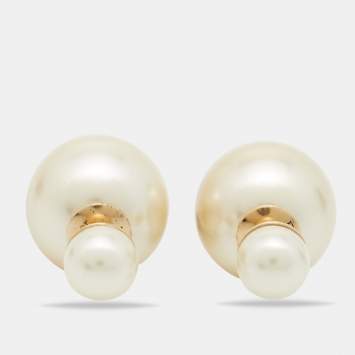 Pre Owned Dior Tribales Faux Pearl Gold Tone Stud Earrings