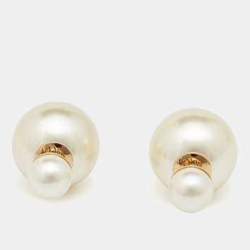Pre Owned Dior Tribales Faux Pearl Gold Stone Stud Earrings