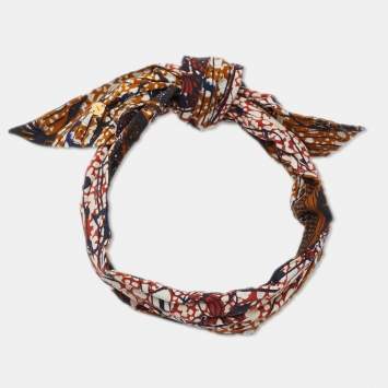 Pre Owned Christian Dior Brown/ White African Print Cotton Head Wrap
