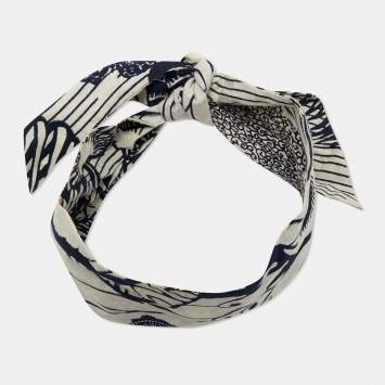 Pre Owned Christian Dior White/Indigo Printed Cotton Head Wrap
