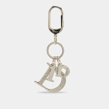 Pre Owned Dior Silver Tone Crystal Embellished Logo Letter Bag Charm