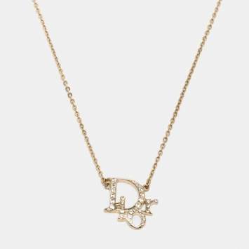 Pre Owned Dior Oblique Crystal Gold Tone Necklace