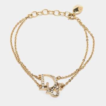 Pre Owned Dior Oblique Crystal Charm Double Chain Bracelet