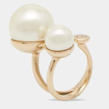 Pre Owned Dior Ultradior  Faux Pearl Gold Tone Ring Size M