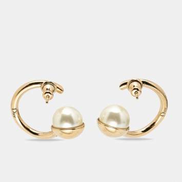 Pre Owned Dior Faux Pearl Crystals Gold Tone Earrings