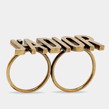 Pre Owned Dior J’adior Double Finger Gold Tone Ring Size 56