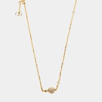 Pre Owned Dior Petit CD Crystal Charm Gold Tone Station Necklace