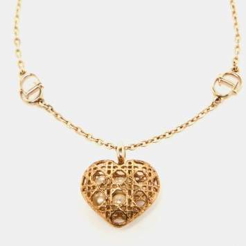 Pre Owned Dior Secret Cannage Heart Charm Gold Tone Bracelet