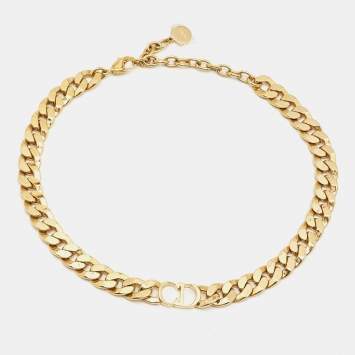 Pre Owned Dior CD Navy Gold Tone Danseuse Necklace 