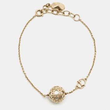 Pre Owned Dior Secret Cannage Faux Pearl Gold Tone Bracelet