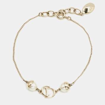 Pre Owned Dior Mise En Dior Faux Pearl Gold Tone Bracelet