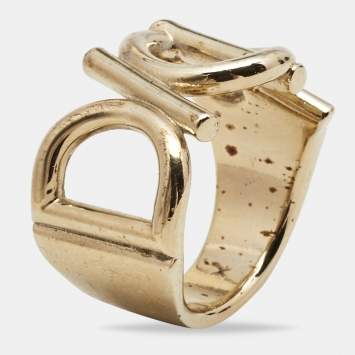 Pre Owned Dior Gold Tone Logo Ring Size EU 56