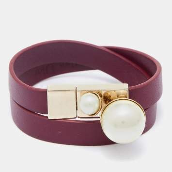 Pre Owned Christian Dior Burgundy Leather Mise En Dior Double Wrap Bracelet