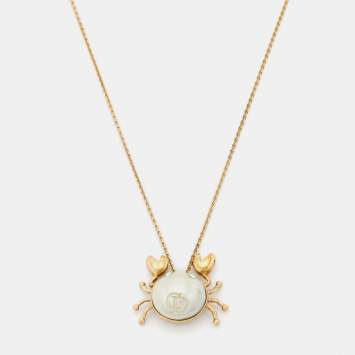 Pre Owned Dior Faux Pearl & Gold Tone Crab Pendant Chain Necklace