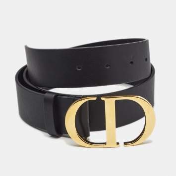 Pre Owned Dior Black Leather 30 Montaigne Belt 80CM