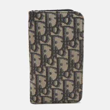 Pre Owned Dior Navy Blue/White Oblique Canvas Bifold iPhone Cover