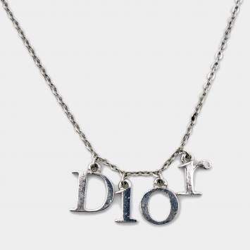 Pre Owned Dior Spellout Silver Tone Necklace