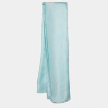 Pre Owned Christian Dior Sea Green Lurex Silk Jacquard Scarf