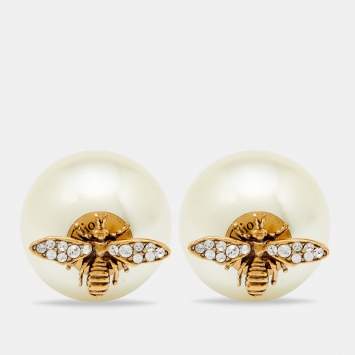 Pre Owned Dior Mise En Dior Tribal Bee Faux Pearl Stud Earrings