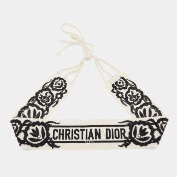 Pre Owned Dior White Floral Embroidered Canvas Waist Belt