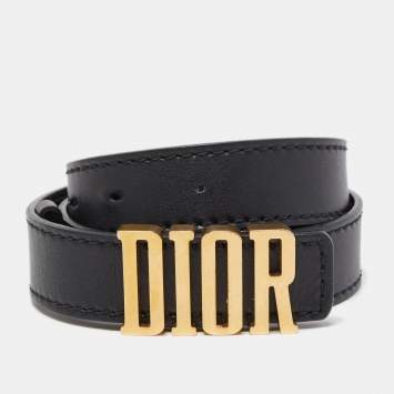 Pre Owned Dior Black Leather D-Fence Buckle Belt 75CM