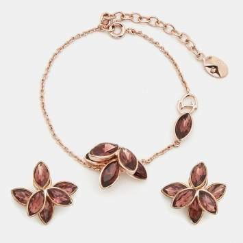 Pre Owned Dior Mise En Tribal Crystals Gold Tone Bracelet Earrings