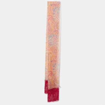 Dior Pink Paisley Print Silk Fringed Stole