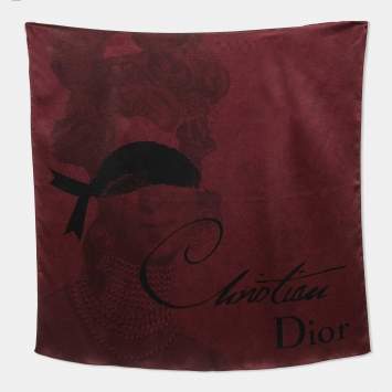 Pre Owned Christian Dior Burgundy Logo Silk Scarf 