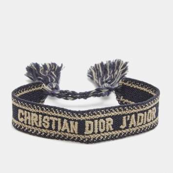 Pre Owned Dior J'adior Navy Blue Embroidered Cotton Bracelet