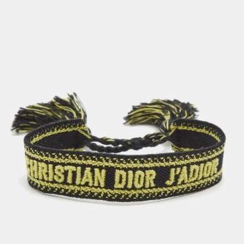 Pre Owned Dior J'dior Black/Green Logo Embroidered Cotton Bracelet 